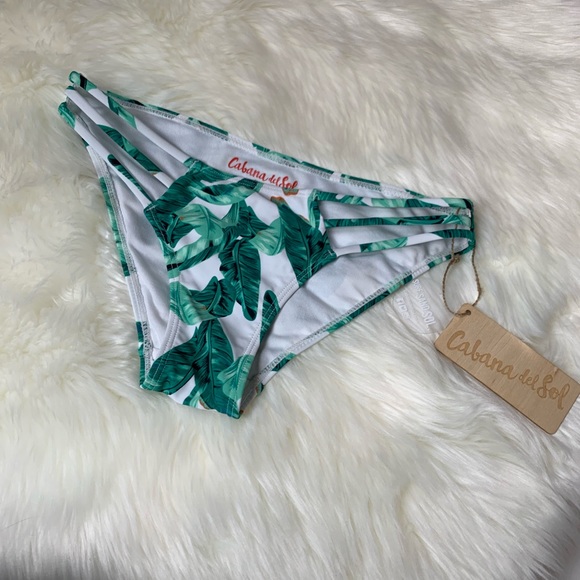 NWT Cabana del Sol Palm Leaf Swimsuit Bottoms S - Picture 1 of 5